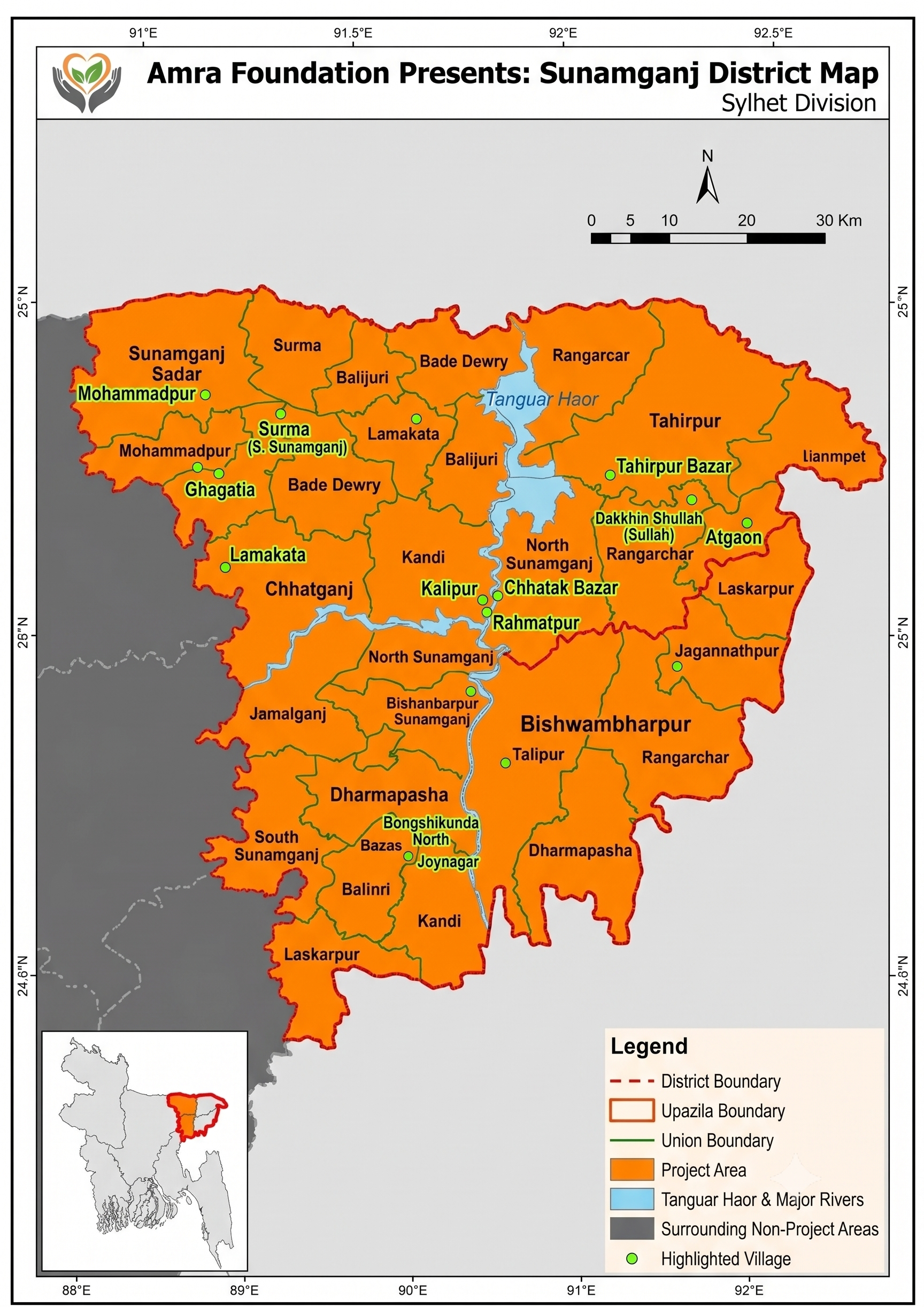 Amra Foundation presence map - Bangladesh districts
